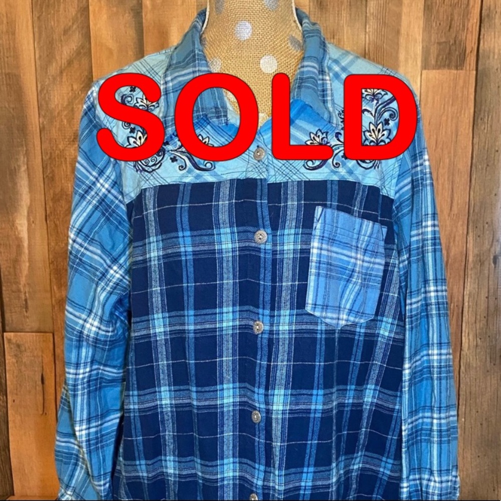Blair Women's Blue Plaid Button Up Shirt  Size 2XL